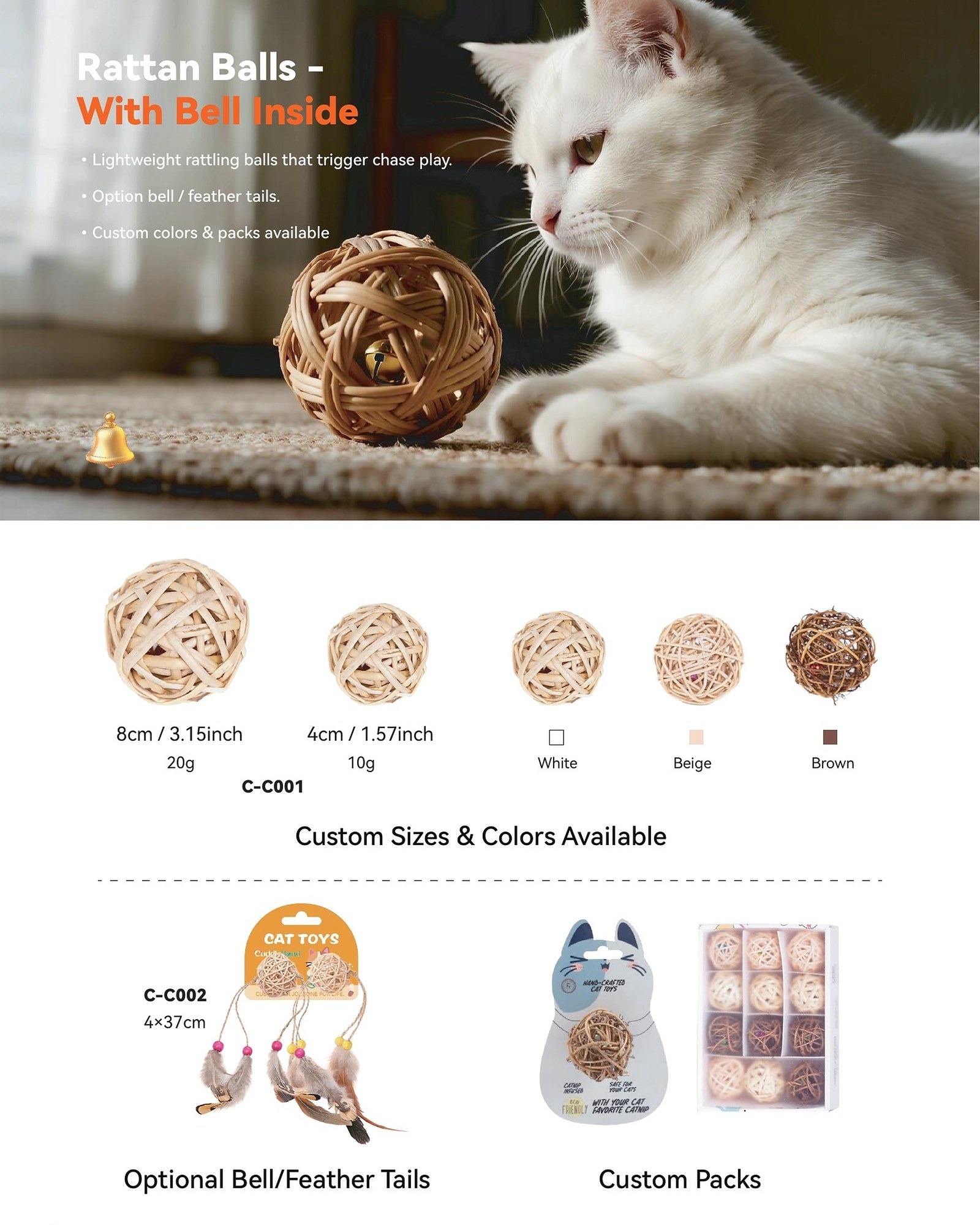 PawMivo cat balls — rattan, raffia, plush and wool balls with bells