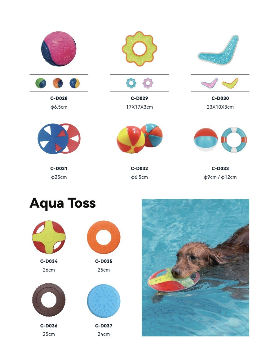 Aqua Toss Collection dog toy catalog — C-D028 - C-D037 | PawMivo