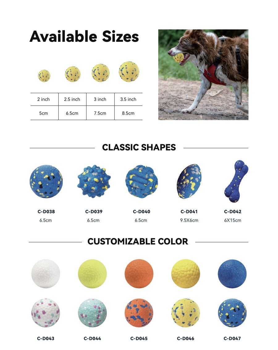 Classic Foam Shapes dog toy catalog — C-D038 - C-D047 | PawMivo