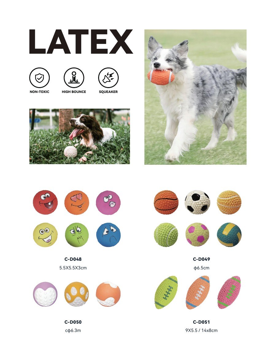 Latex Squeaker Balls dog toy catalog — C-D048 - C-D051 | PawMivo