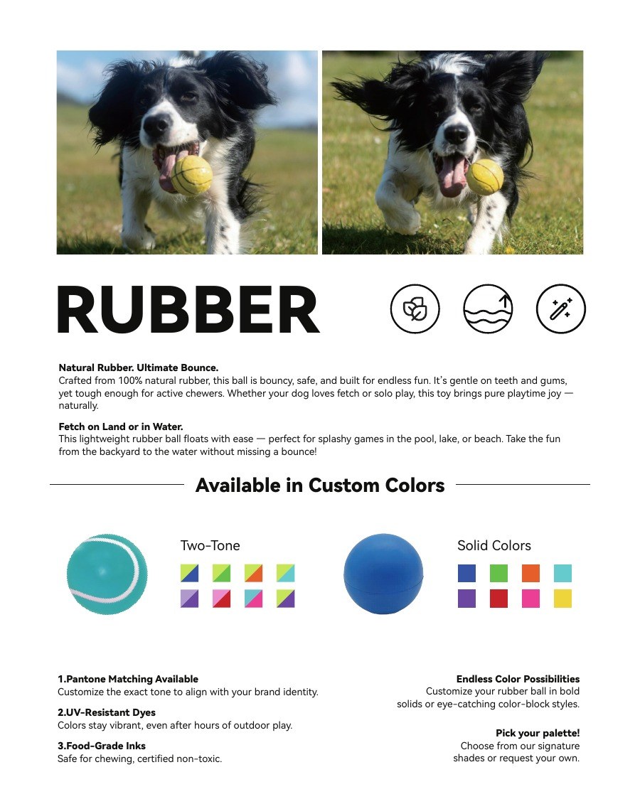 Natural Rubber Fetch dog toy catalog — Custom colors | PawMivo