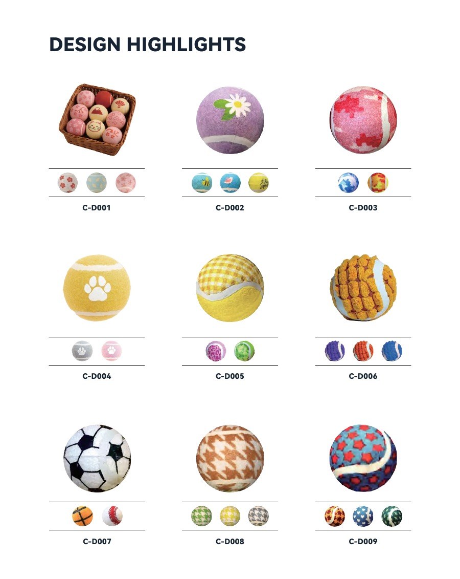 Tennis Design Highlights dog toy catalog — C-D001 - C-D009 | PawMivo