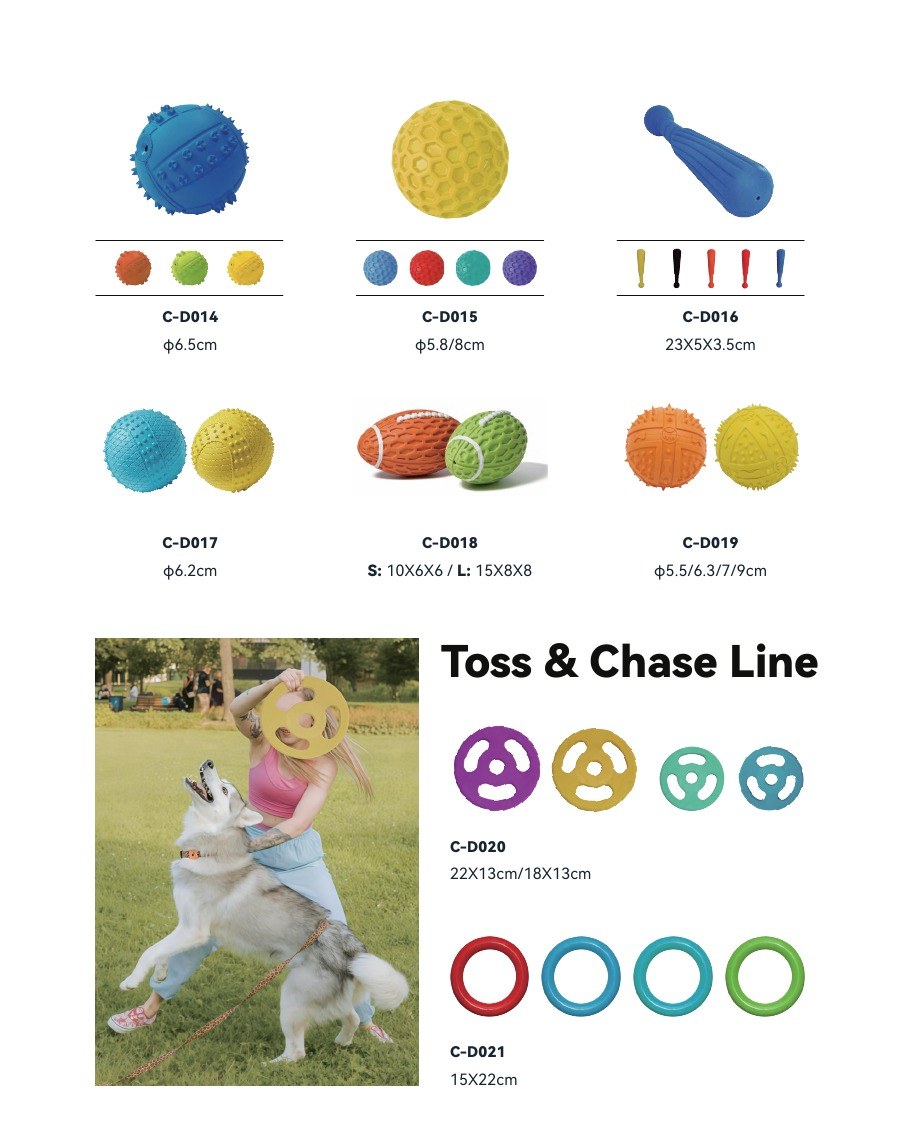 Toss & Chase Line dog toy catalog — C-D014 - C-D021 | PawMivo