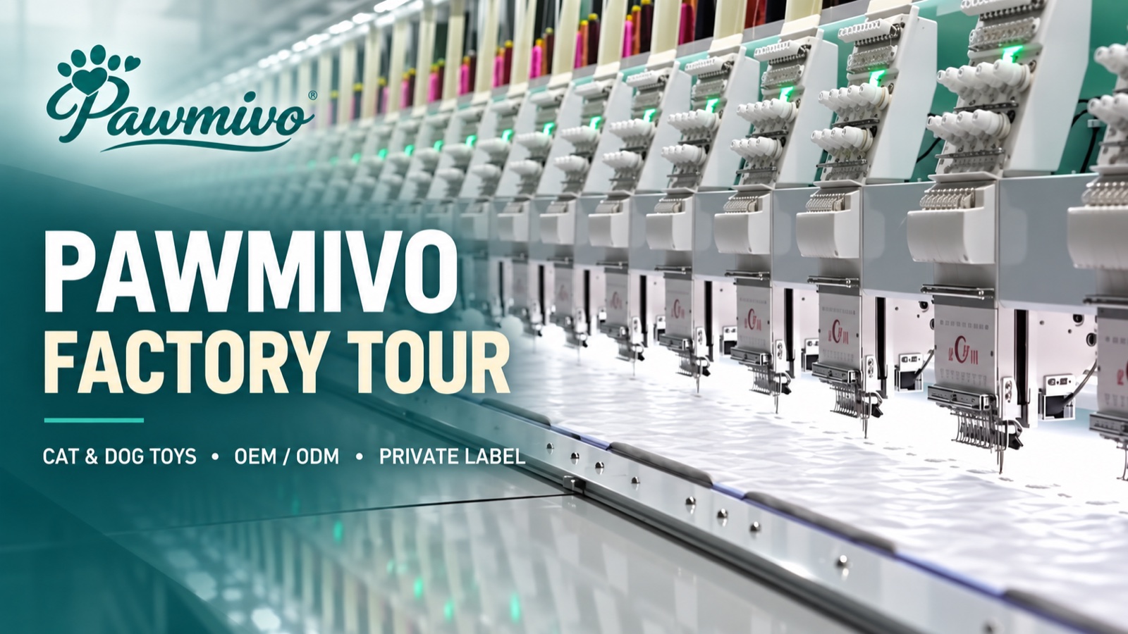 PawMivo factory tour showing pet toy embroidery production for OEM, ODM and private label orders